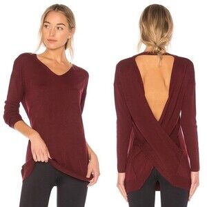 NWT Revolve Vimmia Burgundy Shavasana Twist V-neck Open Back Sweater Size L